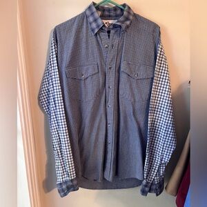 Rodeo Blue by Roper Blue White Mixed Plaid Western Button Up Mens Medium